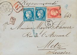 France. COVERYv 32, 60A(2). 1873. 80 Cts Red (Lauré) And 25 Cts Blue, Two Stamps (Ceres). Registered Cover From PARIS To - Autres & Non Classés