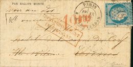 France, Ballons Montés. COVER37. 1871. 20 Cts Blue On "Gazette". PARIS To RENNES, And Readdressed To SAN SEBASTIAN (SPAI - Other & Unclassified