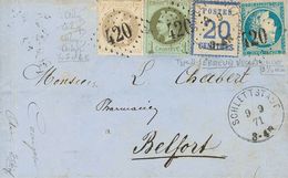 France, Alsace-Lorraine. COVERYv 6, Francia. 1871. 20 Cts Blue And Stamps Of France Of 1 Cts Olive, 4 Cts Gray And 20 Ct - Autres & Non Classés