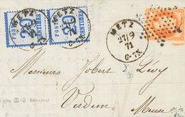 France, Alsace-Lorraine. COVERYv 6(2). 1871. 20 Cts Blue, Two Stamps And 40 Cts Orange Of France (Lauré). METZ To VERDUN - Other & Unclassified