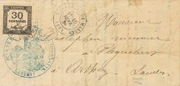 France, Postage Due. COVERYv 6. 1865. 30 Cts Black. VILENEUVE DE MARSAN A ORTHEZ. Cds VILLENEUVE-DE-MARSAN. VERY FINE. - - Other & Unclassified