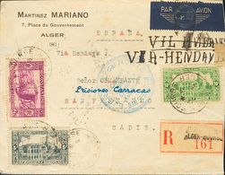Algeria. COVERYv 134, 105, 124. 1938. 2'15 F Pink Lilac, 10 Cts Yellow Green And 5 F Black. Registered From ARGEL To SAN - Algérie (1962-...)