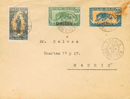 Cameroon. COVERYv 88, 91. 1921. 15 Cts Blue And Bistre On Postal Stationery From DOUALA To MADRID, With Complementary Fr - Autres & Non Classés