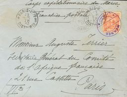 French Marocco. COVER12. 1913. 10 Cts Red Orange. MEKNES (MOROCCO) To PARIS. Postmark MEKNES, In Violet And On The Front - Morocco (1956-...)