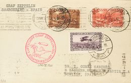 Saarland. COVER118, 120, Aéreo 2. 1930. 2 F Red, 5 F Chestnut And Airmail 1 F Violet. Postcard By Graf Zeppelin From SAR - Sonstige & Ohne Zuordnung
