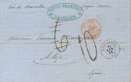 Syria. COVER. 1863. BARCELONA To ALEPO (SYRIA), Addressed Without Stamps Via Marseille. Entry Postmark ESPAGNE / MARSEIL - Syrien