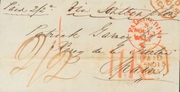 Great Britain. COVER. 1845. EDINBURGH To JEREZ DE LA FRONTERA, Addresed Via Southampton. Cds PAID AT F. DINR. / W, Handw - ...-1840 Préphilatélie