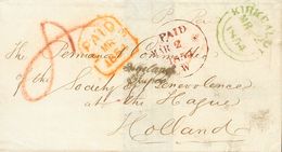 Great Britain. COVERYv . 1854. KIRKCALDY To THE HAGUE (HOLLAND). Double Arch Postmark KIRKALDY, In Green, PAID Cds, Appl - ...-1840 Préphilatélie