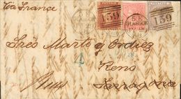 Great Britain. COVERYv 14, 18, 19. 1858. 1 P Red, 4 P Pink And 6 P Purple. GLASGOW To TARRAGONA (SPAIN), And Readdressed - ...-1840 Precursori