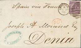 Great Britain. COVERYv . (1870ca). Three Letters Franked With Different Values Of 3 P Pink, 6 P Violet And 1 Sh Green, A - ...-1840 Prephilately