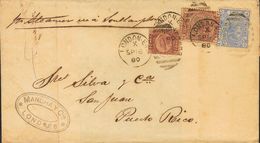 Great Britain. COVERYv 68, 49, 57. 1880. 1 P Red Chestnut, ½ P Red Carmine And 2 ½ P Blue. LONDON To SAN JUAN (PUERTO RI - ...-1840 Precursori