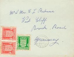 Jersey, German Occupation. COVERYv 1, 2(2). 1942. ½ P Green And 1 P Red, Two Stamps (slightly Toned). JERSEY To WESTCLIF - Altri & Non Classificati
