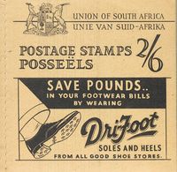 South Africa. **Yv . 1935. DRIFOOT Advertising Booklet Of 2/6 Sh (light Yellow Cover), Containing Two Sheets Of ½ P Gree - Sonstige & Ohne Zuordnung