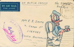 Australia. COVERYv . 1943. Addressed To STEPNEY, Envelope With Hand Drawing Of "Donald Duck". Manuscript "No Stamp Avail - Autres & Non Classés