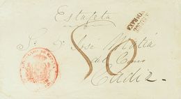 Gibraltar. COVER. 1852. GIBRALTAR To CADIZ. CONSULADO DE ESPAÑA  / EN GIBRALTAR Mark, In Red, Prefilatelic Postmark DE G - Gibilterra