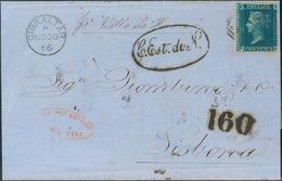 Gibraltar. COVER. 1866. 2 P Blue Of Great Britain. GIBRALTAR To LISBOA (PORTUGAL). Postmark "A26" And On The Front Small - Gibilterra