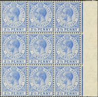 Gibraltar. **Yv 77(18). 1921. 2½ P Ultramarine, Eighteen Stamps. VERY FINE   Yvert 2010: 468 Euros -- Gibraltar. **Yv 77 - Gibraltar