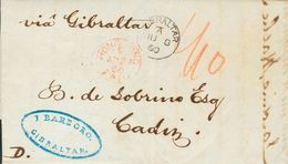 Hong Kong. COVERYv . 1860. HONG KONG To CADIZ, Forwarded In Gibraltar By "Jaime Barboro". Cds HONG-KONG / PAID, In Red,  - Altri & Non Classificati