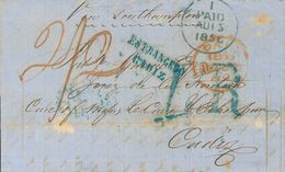 Ireland. COVER. 1856. DUBLIN To CADIZ. Postmarks PAID (Irish), In Blue And British In Red, Rates "2/2" Handwritten And " - Altri & Non Classificati