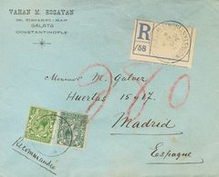 British Levant. COVERYv 139, 145. 1920. ½ P Green And 4 P Green Blue, Both From Great Britain. Registered From CONSTANTI - Autres & Non Classés