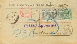 Malta. COVERYv 43, 45(2). 1915. ½ P Green And 2 P Gray, Two Stamps. Registered From MALTA To MADRID. On Reverse Arrival. - Malta