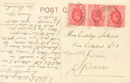 Southern Nigeria. COVERYv 33a(3). 1909. 1 P Pink (Type II), Three Stamps. Postcard From LAGOS To LEON. Postmark LAGOS /  - Otros & Sin Clasificación