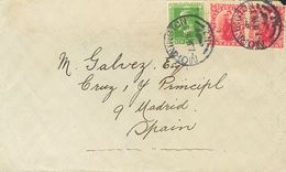 New Zealand. COVERYv 163, 136(2). 1916. ½ P Green Yellow And 1 P Carmine, Two Stamps. MORNINGTON To MADRID (addresed To  - Other & Unclassified