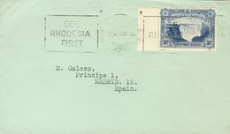 South Rhodesia. COVERYv 30. 1936. 3 P Blue. BULAWAYO To MADRID (addresed To Miguel Gálvez). On Reverse Arrival. VERY FIN - Southern Rhodesia (...-1964)