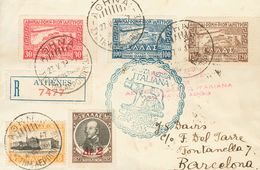 Greece, Airmail. COVER5/7. 1933. Complete Set And Various Values In Front And Back. Graf Zeppelin From ATHENS To BARCELO - Other & Unclassified