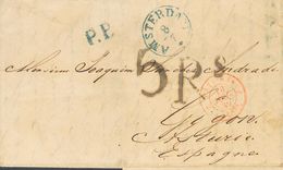 Netherlands, Prephilately. COVER. 1839. AMSTERDAM To GIJON (SPAIN). Cds AMSTERDAM, In Blue, French Transit And Spanish D - ...-1852 Precursori