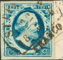 Holanda. FragmentoYv 1. 1852. 5 Cent Blue (Plate III), On Fragment. STEENWYK Datestamp Type B (Ey 100). VERY FINE. (NVPH - ...-1852 Prephilately
