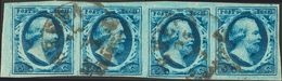 Holanda. ºYv 1(4). 1852. 5 Cent Dark Blue (Plate III, Position 31-34), Strip Of Four. Cancelled BREDA Datestamp. VERY FI - ...-1852 Precursori