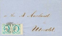 Holanda. SOBREYv 1a. 1860. 5 Cent Light Blue (Plate IV), Margin Sheet Pair. ENSCHEDE To UTRECH. Cancelled With ENSCHEDE  - ...-1852 Precursores