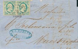 Holanda. SOBREYv 1b(2). 1860. 5 Cent Milky Blue (Plate IV Position 49-50), Pair. VENLO To MAASTRICHT. Cancelled With VEN - ...-1852 Precursores