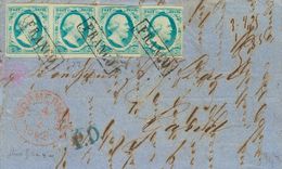 Holanda. SOBREYv 1(4). 1862. 5 Cent Blue (Plate V), Pair And Two Stamps (one Stamp Short Margin). WORMERVEER To GHENT (B - ...-1852 Préphilatélie