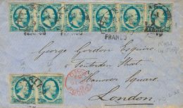 Holanda. SOBREYv 1(7). 1859. 5 Cent Blue (Plate IV, Position 7-8, 9, 21-25), Stamp, Pair And Strip Of Five. HAARLEM To L - ...-1852 Vorläufer