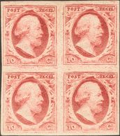 Holanda. *Yv 2(4). 1852. 10 Cent Carmine Pink (Plate VII Position 91-92 And 96-97), Block Of Four (tiny Fold Through The - ...-1852 Precursores