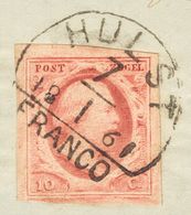 Holanda. FragmentoYv 2. 1852. 10 Cent Red (Plate V), On Fragment. HULST Datestamp Type C (Ey 175). VERY FINE. (NVPH 2j). - ...-1852 Precursores