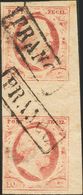 Holanda. ºYv 2(2). 1852. 10 Cent Red (Plate X, Position 50, 80) On Thin Paper, Vertical Gutter Pair (little Lower Margin - ...-1852 Vorläufer