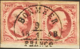 Holanda. FragmentoYv 2(2). 1852. 10 Cent Carmine, Two Stamps, On Fragment. BOXMEER / FRANCO Datestamp Type B (Ey 175). V - ...-1852 Voorlopers