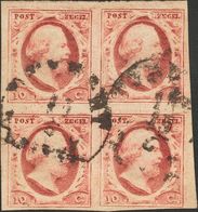 Holanda. ºYv 2(4). 1852. 10 Cent Red (Plate IV, Position 9-10 And 14-15), Block Of Four. Cancelled UTRECH Datestamp. VER - ...-1852 Precursores