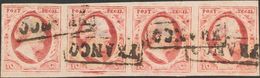 Holanda. ºYv 2(4). 1852. 10 Cent Red (Plate X, Position 61-64) On Thin Paper, Strip Of Four (left Margin Minimal Scrape  - ...-1852 Préphilatélie