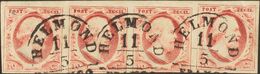 Holanda. ºYv 2(4). 1852. 10 Cent Carmine (Plate I, Position 97-100), Strip Of Four (the Position 100, The Stamp Light Cr - ...-1852 Voorlopers