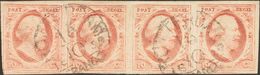 Holanda. ºYv 2(4). 1852. 10 Cent Red (Plate V, 97-100), Strip Of Four. Lightly Cancelled ROTTERDAM Datestamp. VERY FINE. - ...-1852 Vorläufer