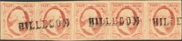 Holanda. ºYv 2(5). 1852. 10 Cent Red Brown (Plate VI, Position 71-75), Strip Of Five (short Down Margin). Lineal Cancel  - ...-1852 Préphilatélie