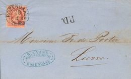 Holanda. SOBREYv 2. 1860. 10 Cent Red (short Right Margin). ROZENDAAL To LIER (BELGIUM). Cancelled With ROZENDAAL Datest - ...-1852 Vorläufer