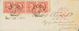 Holanda. SOBREYv . 1858. 10 Cent Red (Plate V, Position 2-5), Strip Of Four Margin Sheet (all Complete). LEIDEN To LONDO - ...-1852 Precursores