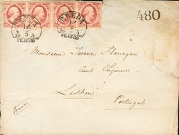 Holanda. SOBREYv . 1855. 10 Cent Red (Plate III, Position 56-59), Strip Of Four (two Stamps Little Defects). BREDA To LI - ...-1852 Prephilately