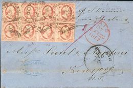 Holanda. SOBREYv . 1857. 10 Cent Red (Plate II, Position 66-69, 71-74), Two Strip Of Four (any Short Margins). ROTTERDAM - ...-1852 Prephilately