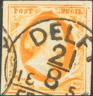 Holanda. ºYv 3. 1852. 15 Cent Dark Orange. Cancelled With DELFT Datestamp Type C Large (Ey 200). VERY FINE. -- Netherlan - ...-1852 Prephilately